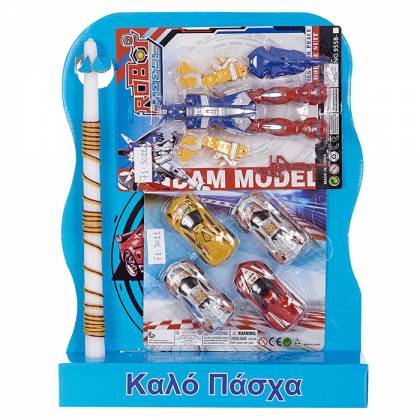 ΛΑΜΠΑΔΑ ΜΕ ΑΥΤΟΚΙΝΗΤΑΚΙΑ & ΡΟΜΠΟΤ 45x33cm Πασχαλινά είδη Bunnys