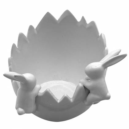 ΑΥΓΟΘΗΚΗ ΛΕΥΚΗ ΑΥΓΟ ΜΙΣΟ ΜΕ ΛΑΓΟΥΣ 15x14cm Πασχαλινά είδη Bunnys