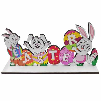 Ξύλινο Happy Easter με Τρεις Λαγούς 22x10cm Πασχαλινά είδη Bunnys