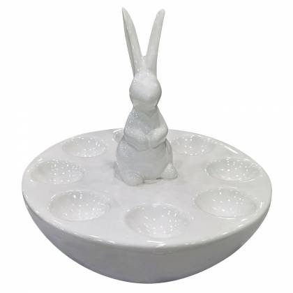 Αυγοθήκη Κεραμική Λευκή Όρθιος Λαγός 23x22cm Πασχαλινά είδη Bunnys