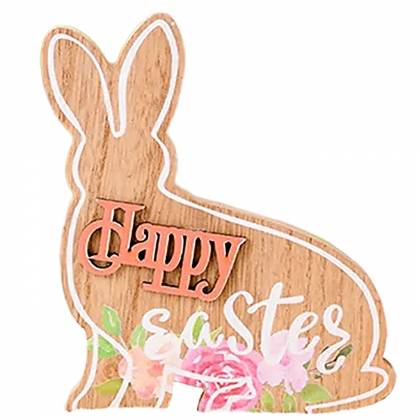 Λαγός Ξύλινος Επιτραπέζιος Happy Easter 15x12x1,8cm Πασχαλινά είδη Bunnys