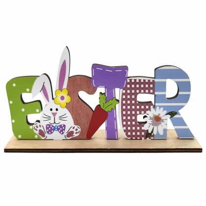Ξύλινο Happy Easter με ένα Λαγούς & Καρότο 22x9cm Πασχαλινά είδη Bunnys